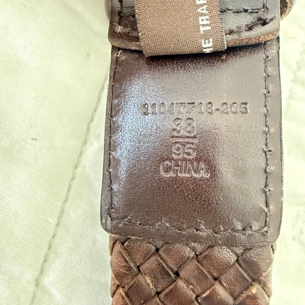 Trafalgar Braided Brown Leather Belt Mens 38 Brown Woven Dress Casual 49